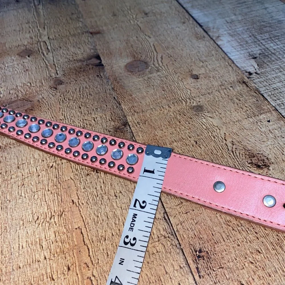 DDD 3D Pink Leather Belt Studded Rhinetsone Western Cowgirl‎ Youth 24 No Buckle